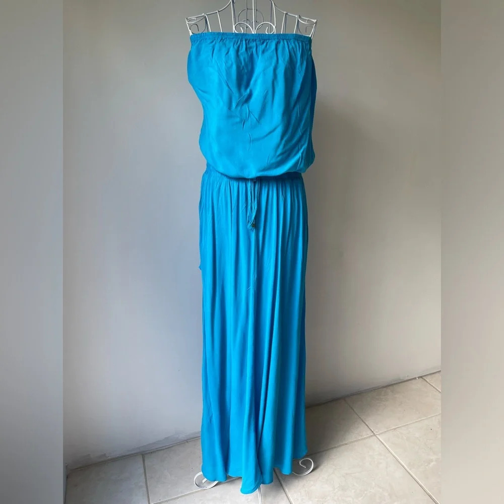 Elan Turquoise Strapless Maxi Dress